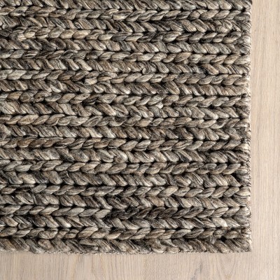 Gray Braided Wool and Cotton Handmade Area Rug 4x6