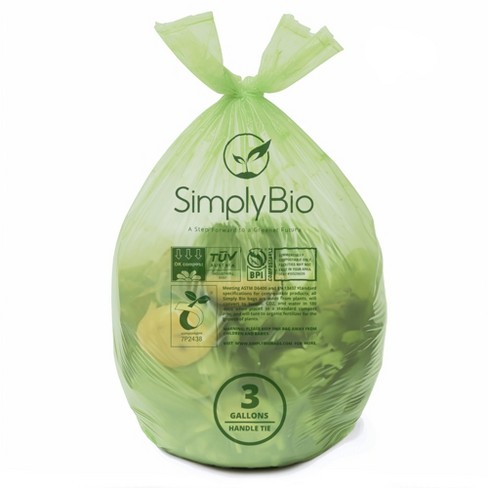 Simply Bio 3 gal. 1 Mil. Compostable Trash Bags with Drawstring, Heavy-Duty, 50-Count