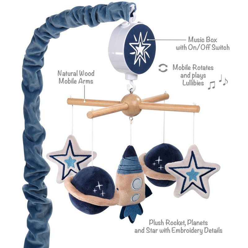 Lambs & Ivy Sky Rocket Planets/Stars Musical Baby Crib Mobile Soother Toy- Blue, 4 of 8