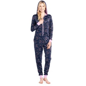 Ashford & Brooks Women's Mink Fleece Hooded One Piece Pajama Jumpsuit - 1 of 4