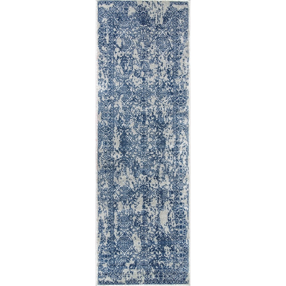 2'6inx8' Runner Vintage Odell Solid Loomed Area Rug Blue - nuLOOM