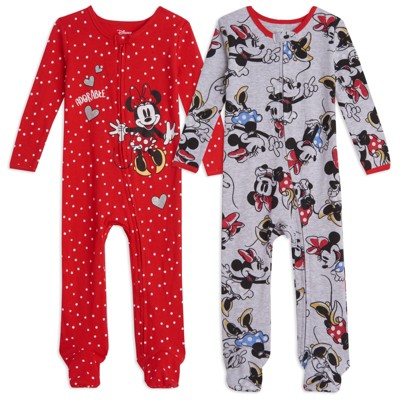 Mickey Mouse & Friends Minnie Mouse Newborn Baby Girls 2 Pack Sleep N' Play Coveralls Gray/Red 0-3 Months