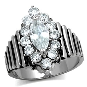 Slickblue Women’s Floral Halo Ring in Stainless Steel with Marquise Clear CZ, Polished Finish, size 5–10 - 1 of 4