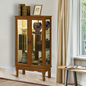 43.5" Curio Display Cabinet, Glass Display Cabinet with Adjustable Shelves, Wooden Storage Cabinet for Kitchen Living Room Bedroom Office - 1 of 4