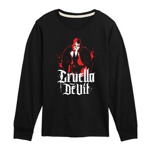 Boys' - Disney Villains - Cruella Devil Spatter Long Sleeve Graphic T-Shirt - 1 of 4