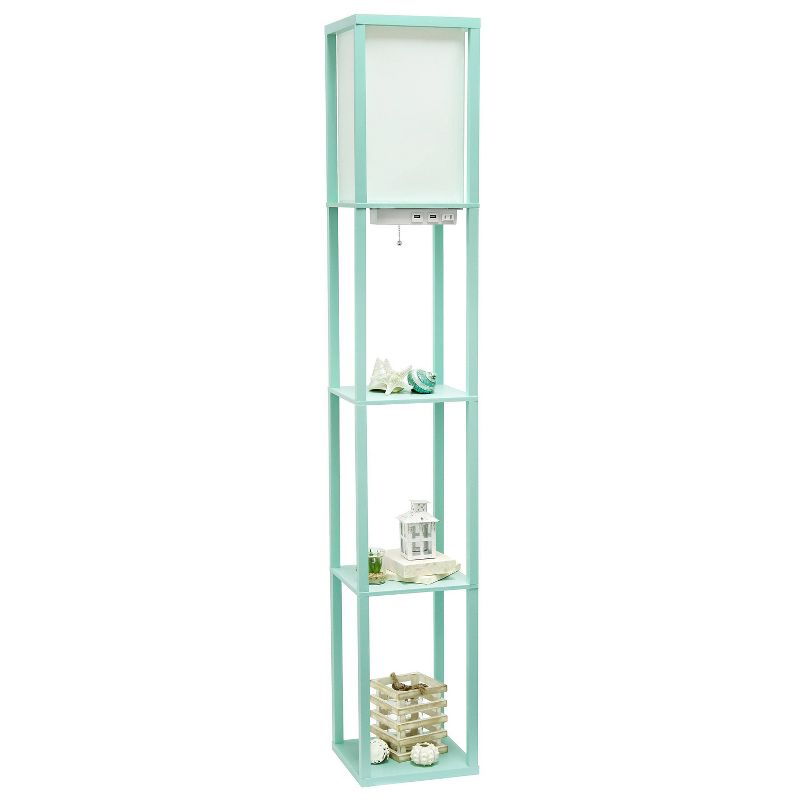 Floor Lamp Etagere Organizer Storage Shelf with 2 USB Charging Ports and Linen Shade - Simple Designs, 5 of 11