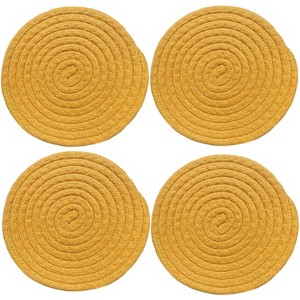 Home Marts Goods Gold Extra Thick Woven Trivet Round Placemats Natural Cotton Hot Potholder Mat Heat Resistant - 8"x8"(Pack of 4) - 1 of 4