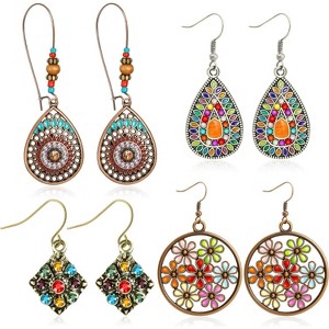 4-Pair Bohemian Vintage Earring Set: Star Rhinestone Dangle Drops - 1 of 4