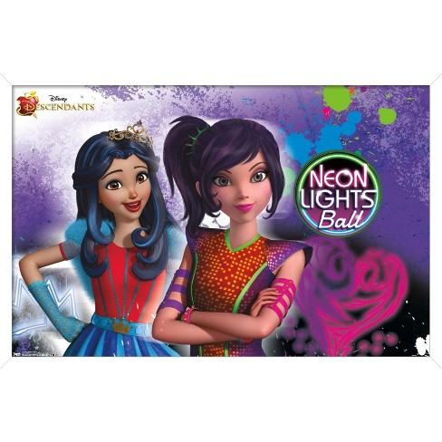 Trends International Disney Descendants - Neon Framed Wall Poster Prints  White Framed Version 