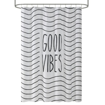 LunaLulinlk Good Vibes 15PC Shower Curtain, 70 x 72, Black/White