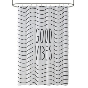 LunaLulinlk Good Vibes 15PC Shower Curtain, 70 x 72, Black/White - 1 of 4