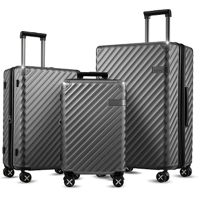 LUGGEX Luggage with Spinner Wheels, Polycarbonate Expandable Hard Shell Suitcase, 3 Piece Set(20/24/28), Charcoal Metallic