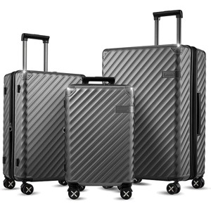 LUGGEX Luggage with Spinner Wheels, Polycarbonate Expandable Hard Shell Suitcase, 3 Piece Set(20/24/28), Charcoal Metallic - 1 of 4