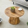 Natural Wood Round Coffee Table,Coffee Table With Natural Wood Grain MDF Tabletop And Wood Base,MDF Coffee Table-Cuddlewood - 3 of 4