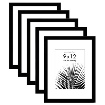 Set of 5 Black 9x12 Picture Frames with Plexiglass Cover
