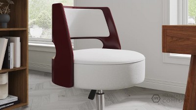 Salon Chic White Faux Leather Swivel Accent Chair with Metal Base