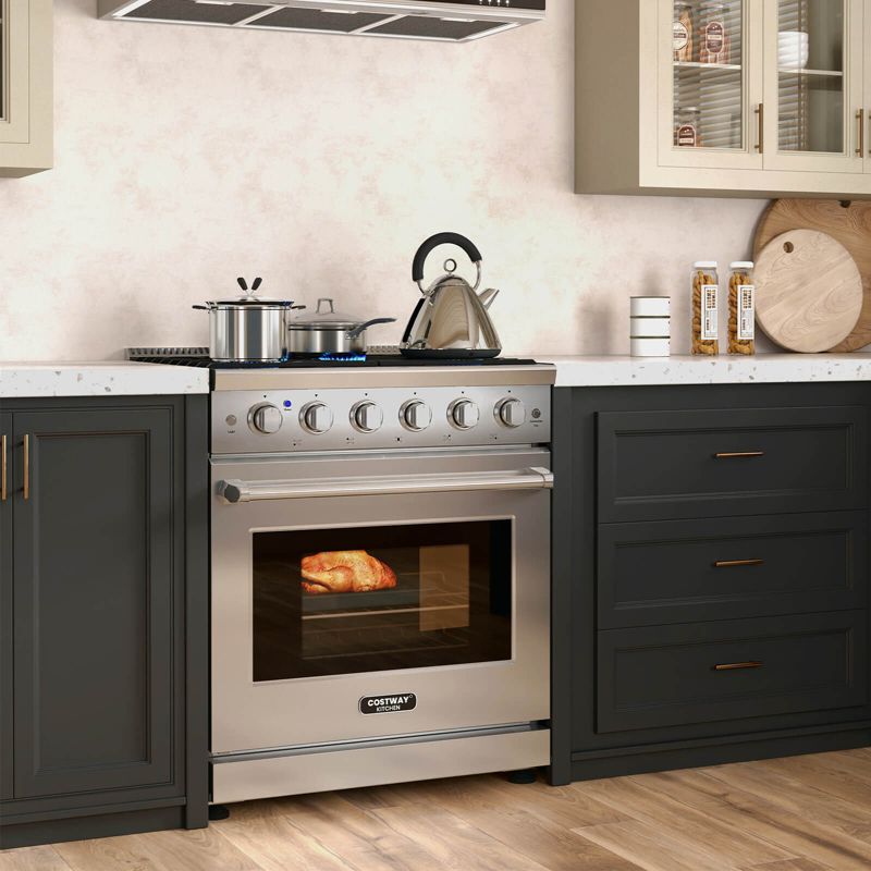 Costway 30" Natural Gas Range 120V with 5 Burners Cooktop & 4.55 Cu.Ft. Convection Oven, 2 of 11