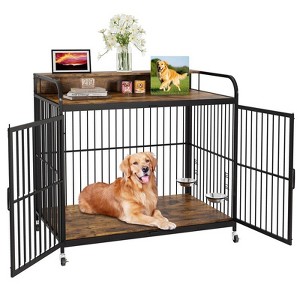 40 Inch Dog Crate Furniture, Dog Cages with Adjustable Feeder Height, Ideal for Small Dogs, Equipped with 360-Degree Swivel Casters - 1 of 4