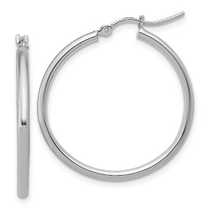 Black Bow Jewelry 2mm Round Hoop Earrings in 14k White Gold, 30mm (1 3/16 Inch) - 1 of 4