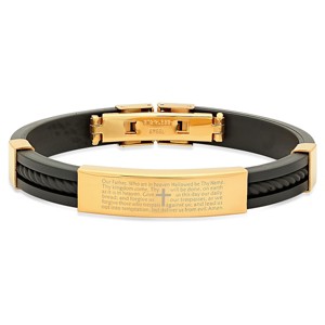 Steeltime Men's 18k gold plated stainless steel our father prayer black rubber bracelet. Color Options: Black, Blue, Red, Orange, Brown - 1 of 4