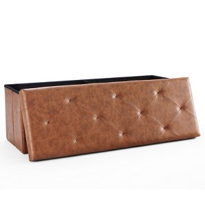 Vynxaria Elegant Foldable Storage Ottoman Bench, 43in, Synthetic Leather, Thicker Foam Seat, Brown - 1 of 4