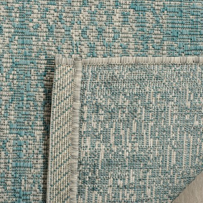 Light Grey and Aqua Square Synthetic Outdoor Area Rug