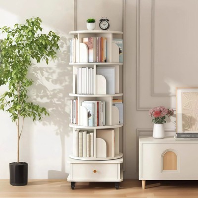 NicBex Modern Rotating Bookshelf Multifunctional Bookcase with Wheels & Drawer,Books Storage Cabinet Organizer for Office,Bedroom