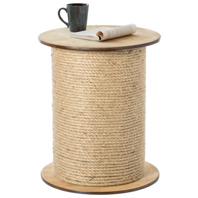 Vintiquewise Decorative Round Spool Shaped Wooden Accent  Side Table with Rope