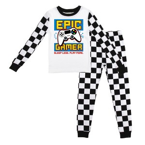 Epic Gamer Youth Boy's Black & White Checkered Long Sleeve Shirt & Sleep Pants Set - 1 of 4