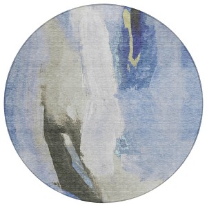 Denim Blue And Gray Abstract Washable Indoor Outdoor Area Rug - 1 of 4