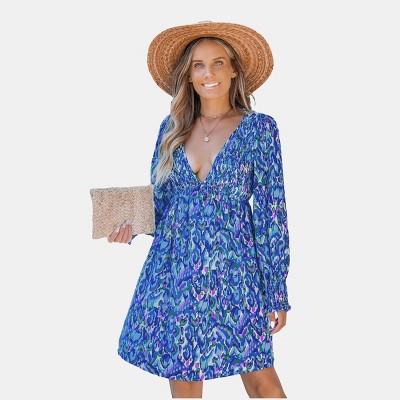 Women's Vibrant Floral Print Deep V-Neck Boho Dress - Cupshe