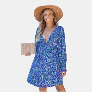Women's Vibrant Floral Print Deep V-Neck Boho Dress - Cupshe - 1 of 4