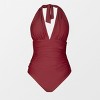 Women's Plunge Halter Backless Ruched One-Piece Swimsuit - Cupshe - 2 of 4