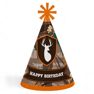 Big Dot of Happiness Gone Hunting - Cone Happy Birthday Party Hats for Kids and Adults - Set of 8 (Standard Size)