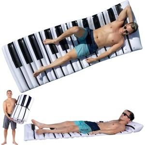 Jasonwell Inflatable Pool Mat Float for Adults, 70"x33" Lounger with Pillow Headrest, Portable Flat Tanning Float, Piano Design, White/Black - 1 of 4
