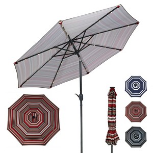 Sunnydaze Outdoor Aluminum Patio Umbrella with Solar LED Lights, Tilt, and Crank - 9' - 1 of 4