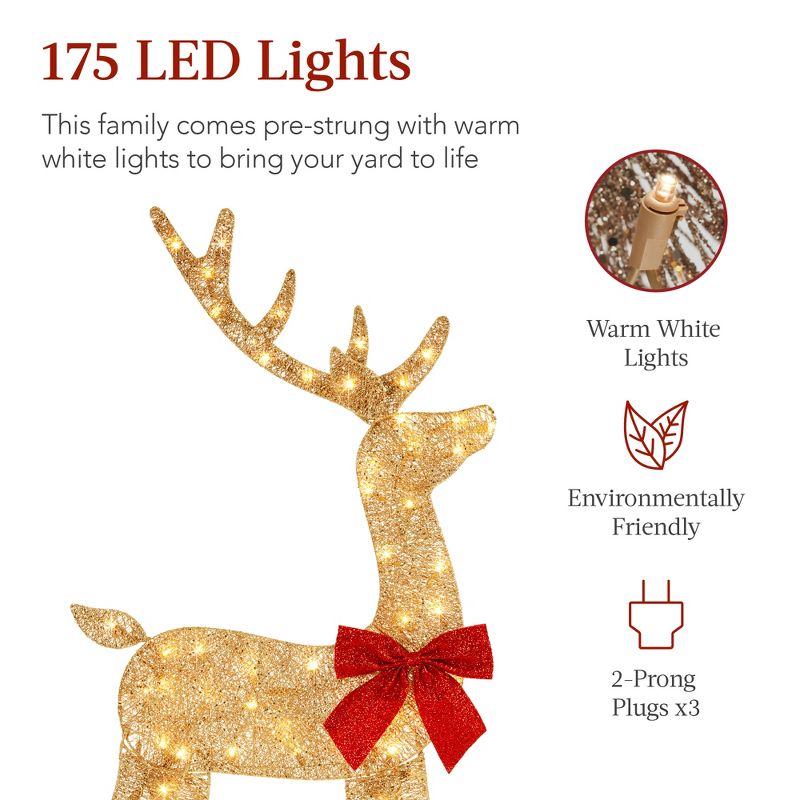 Best Choice Products 4ft 3-Piece Lighted 2D Christmas Deer Set Outdoor Yard Decoration w/ 175 LED Lights, Stakes, 4 of 9