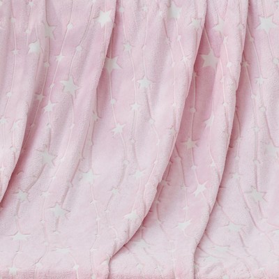 Pink Glow in the Dark Star Pattern Knitted Throw Blanket 50" x 60"