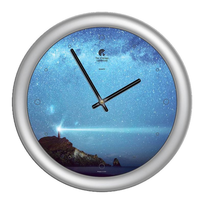14&#34; x 1.8&#34; Milky Way Lighthouse Quartz Movement Decorative Wall Clock Silver Frame - By Chicago Lighthouse, 1 of 5