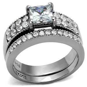 Slickblue Women's Polished Stainless Steel Ring with 6.6mm Clear CZ, Square Pave Design, Size 5-10 - 1 of 4