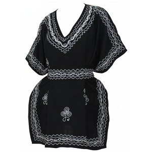 HAPPY BAY women's Vacation Casual Swim Holiday Beachwear Summer Beach Dress Short Front Tie Bathing Suit Cover Ups Large-X-Large Black Solid - 1 of 3