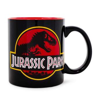 Silver Buffalo Jurassic Park Logo Black Ceramic Mug | Holds 20 Ounces