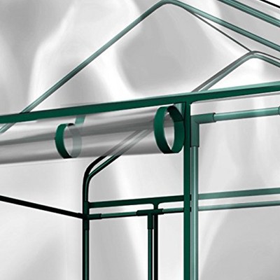 Clear PVC Walk-In Greenhouse with 8 Shelves and Steel Frame