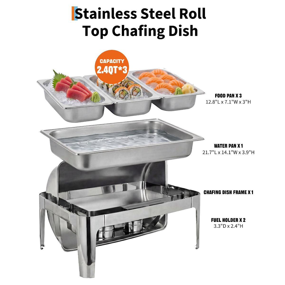 Roll Up Chafing Dishes for Buffet, 9.5 QT Stainless Steel Chafers and Buffet Warmers Complete Set with Food Pan Water Pan Fuel Holder for Party - thumbnail 2