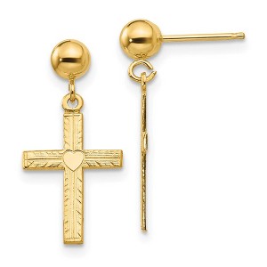 Black Bow Jewelry 13mm Heart Cross Dangle Post Earrings in 14k Yellow Gold - 1 of 4
