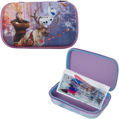 Frozen Pencil Case Set with Stickers and Gel Pens for Kids, Molded with Zip Closure, Purple