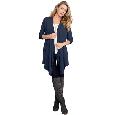 Roaman's Women's Plus Size Fine Gauge Handkerchief Hem Cardigan Sweater