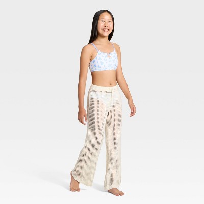 Art Class Girls' Solid Crochet Pants Swimsuit Cover-Up - art class™ White L — фото 2