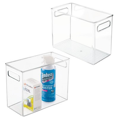 mDesign Tall Plastic Desk Organizer Office Bin with Handles - 2 Pack - Clear