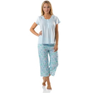 Casual Nights Women's Short Sleeve Lace Dot Capri Pajama Set - 1 of 4